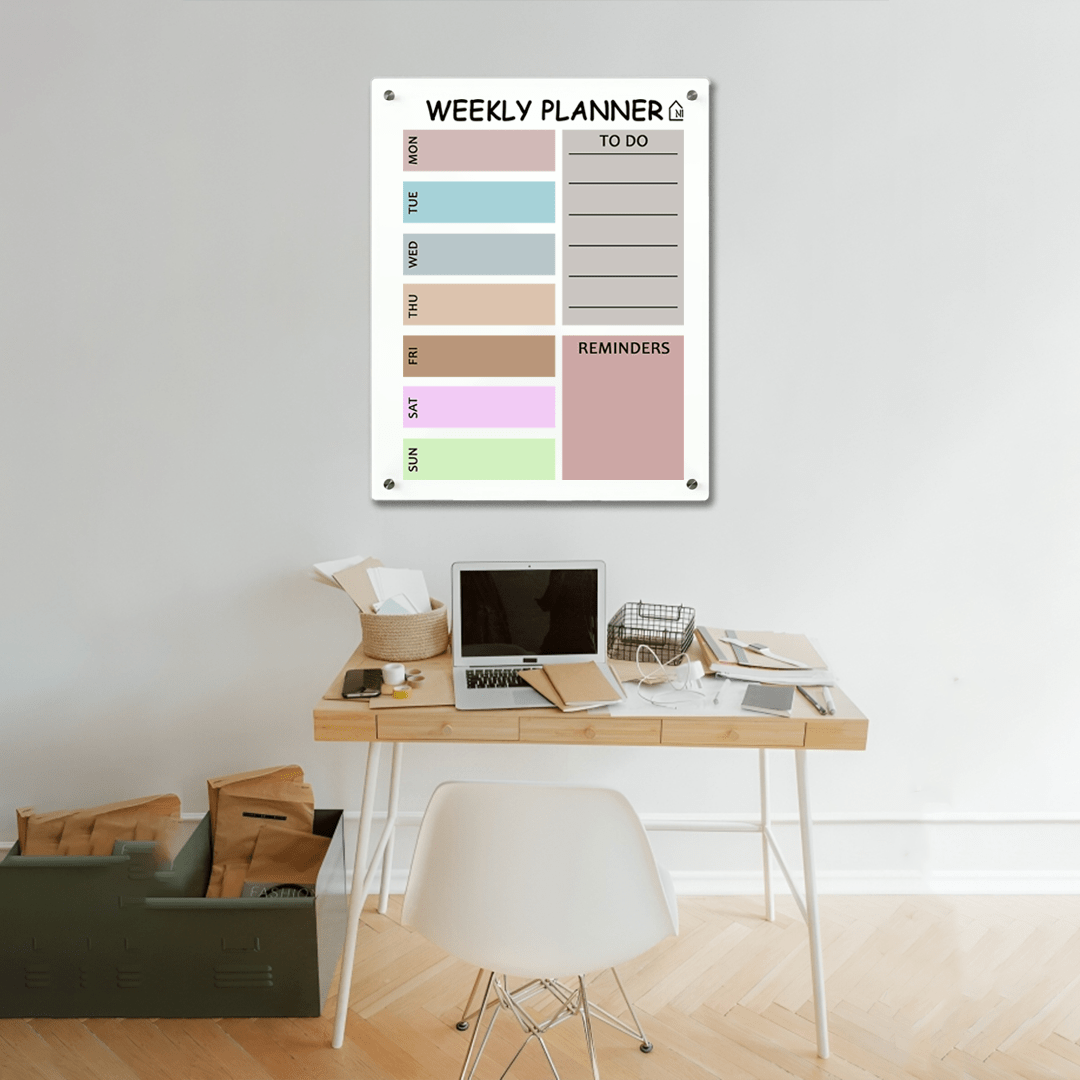 Minimal Pastel Milky Weekly Planner on Acrylic – Functional Wall Organizer with To-Do Section - Memories InsitePASTEL WEEKLY MILKY PLANNER II